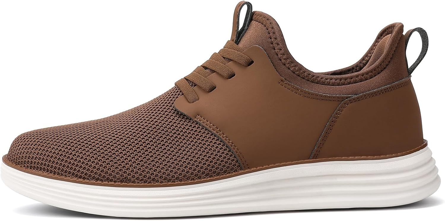 image:imageVILOCY Mens Slip On Casual Dress Shoes Hands Free Fashion Sneakers Mesh Tennis Walking Work Shoes Comfortable Breathable Lightweight Non SlipAll Brown