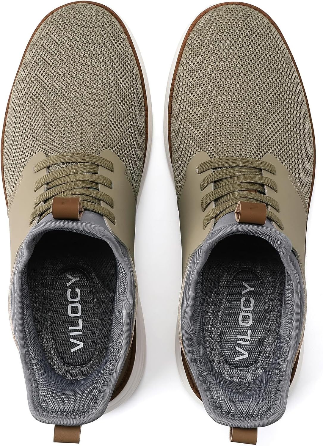 image:imageVILOCY Mens Slip On Casual Dress Shoes Hands Free Fashion Sneakers Mesh Tennis Walking Work Shoes Comfortable Breathable Lightweight Non SlipKhaki