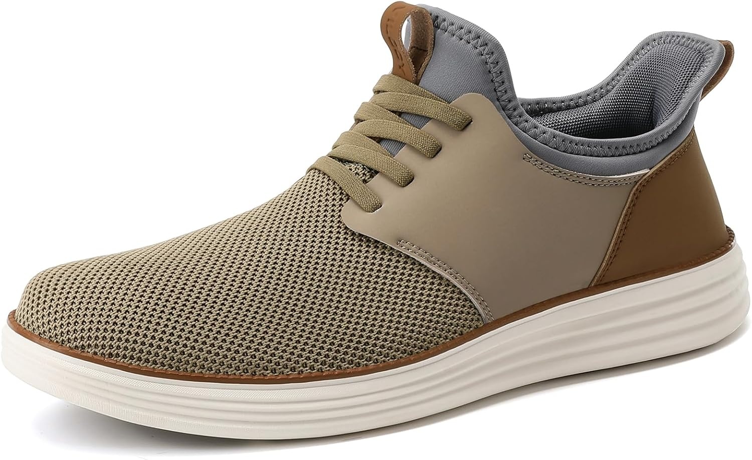 image:imageVILOCY Mens Slip On Casual Dress Shoes Hands Free Fashion Sneakers Mesh Tennis Walking Work Shoes Comfortable Breathable Lightweight Non SlipKhaki