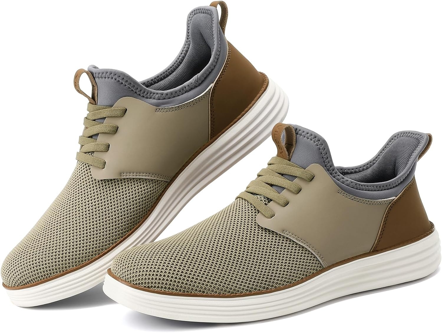 image:imageVILOCY Mens Slip On Casual Dress Shoes Hands Free Fashion Sneakers Mesh Tennis Walking Work Shoes Comfortable Breathable Lightweight Non SlipKhaki
