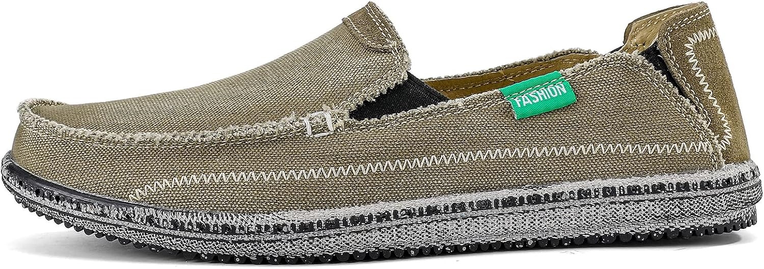 image:imageVILOCY Mens Slip on Deck Shoes Casual Canvas Loafers Beach Boat Shoes Zero Drop Vintage FlatBase Green