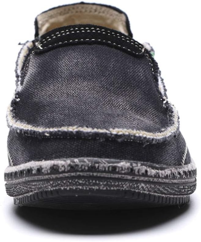 image:imageVILOCY Mens Slip on Deck Shoes Casual Canvas Loafers Beach Boat Shoes Zero Drop Vintage FlatBlack