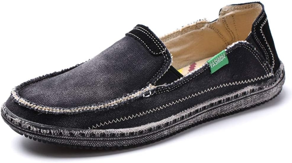 image:imageVILOCY Mens Slip on Deck Shoes Casual Canvas Loafers Beach Boat Shoes Zero Drop Vintage FlatBlack