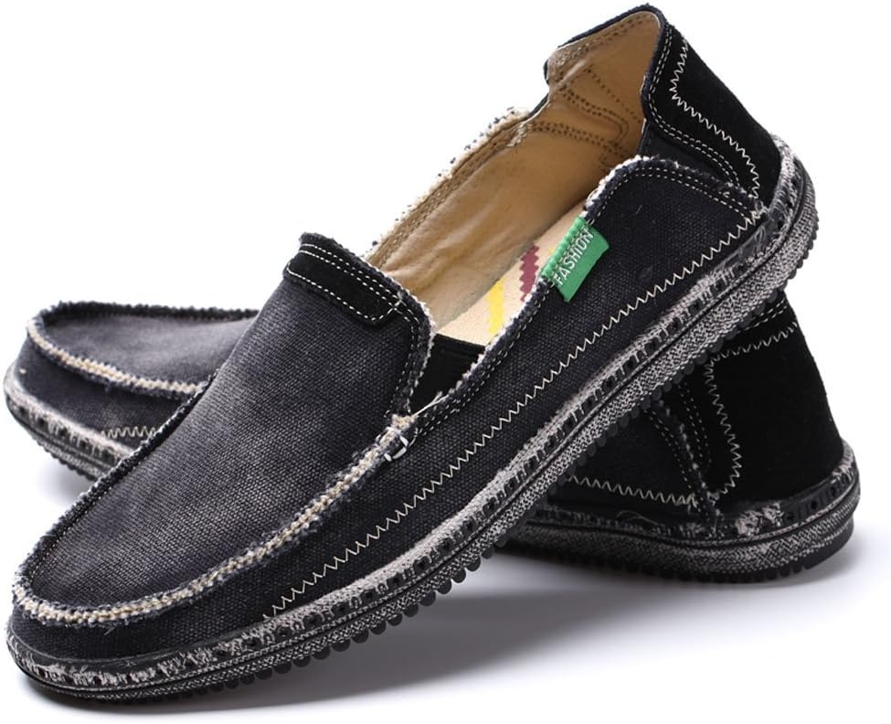 image:imageVILOCY Mens Slip on Deck Shoes Casual Canvas Loafers Beach Boat Shoes Zero Drop Vintage FlatBlack