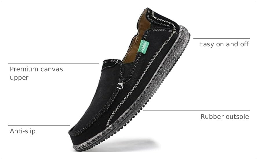 image:imageVILOCY Mens Slip on Deck Shoes Casual Canvas Loafers Beach Boat Shoes Zero Drop Vintage FlatBlack