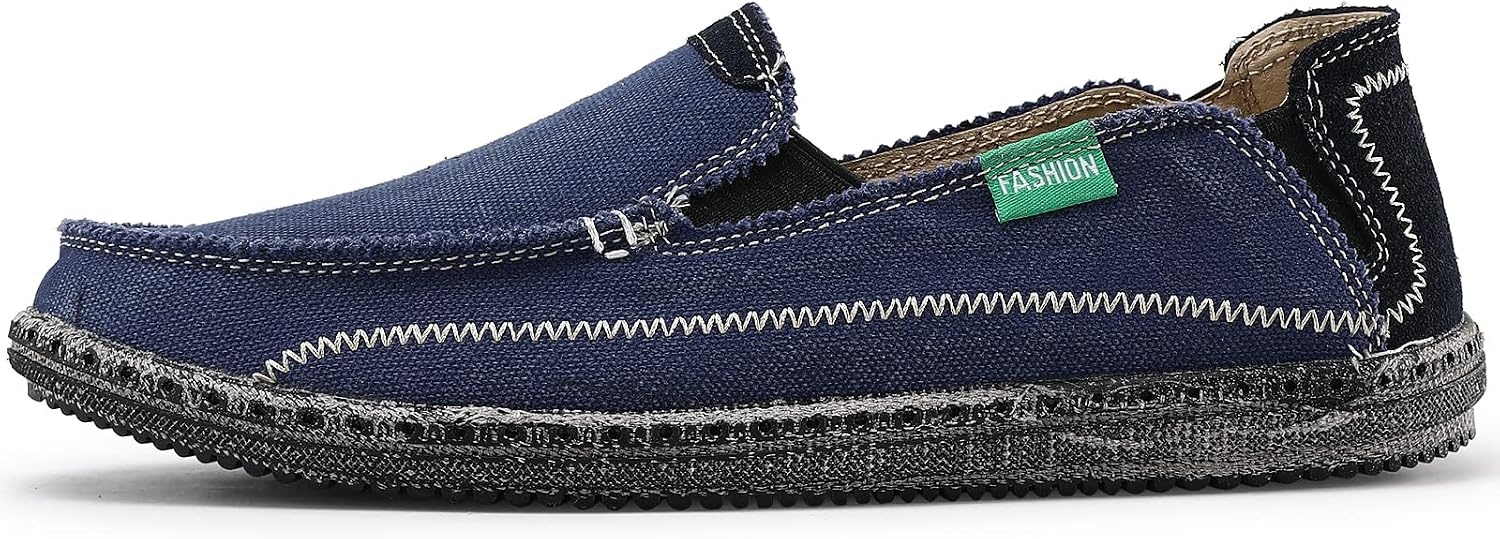 image:imageVILOCY Mens Slip on Deck Shoes Casual Canvas Loafers Beach Boat Shoes Zero Drop Vintage FlatBlue