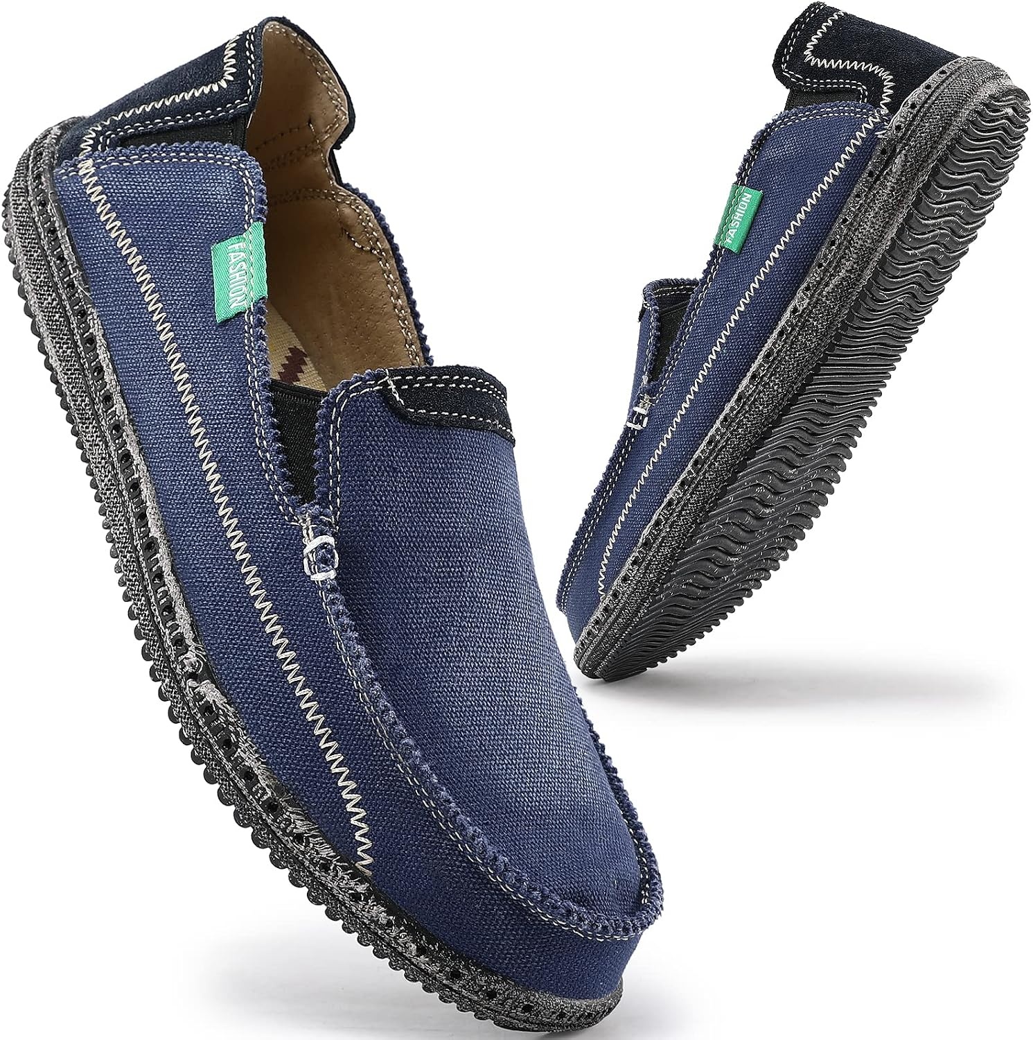 image:imageVILOCY Mens Slip on Deck Shoes Casual Canvas Loafers Beach Boat Shoes Zero Drop Vintage FlatBlue