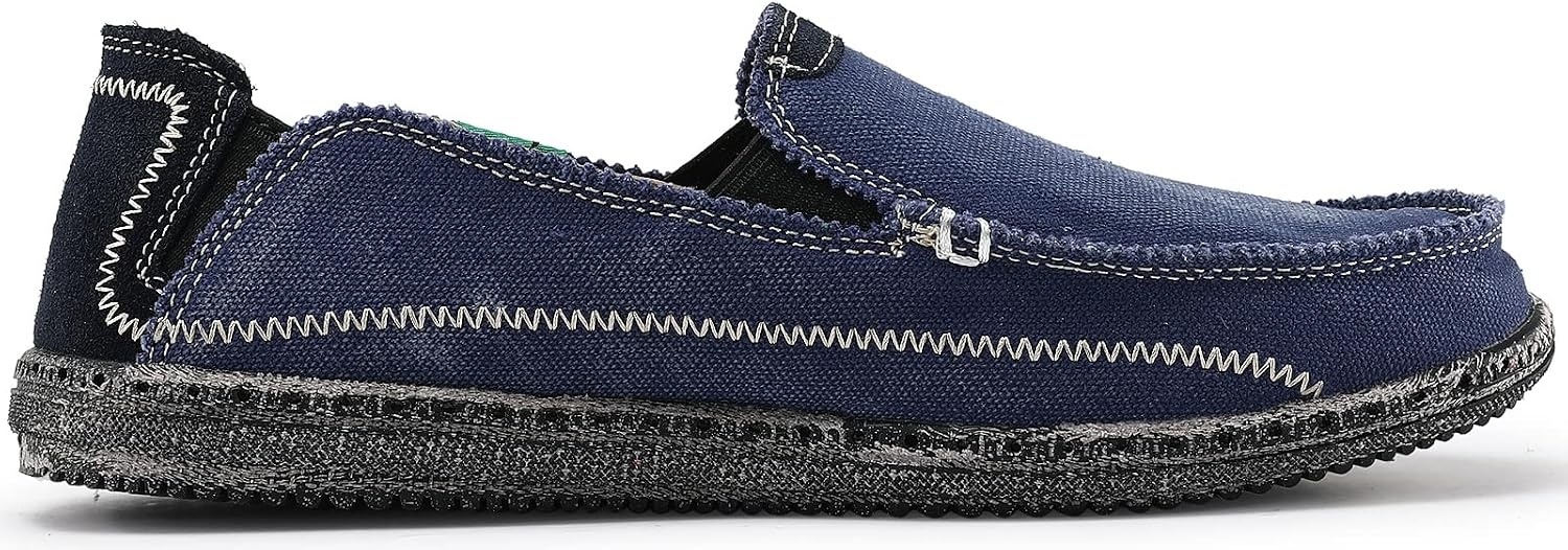 image:imageVILOCY Mens Slip on Deck Shoes Casual Canvas Loafers Beach Boat Shoes Zero Drop Vintage FlatBlue