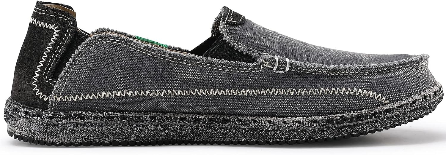 image:imageVILOCY Mens Slip on Deck Shoes Casual Canvas Loafers Beach Boat Shoes Zero Drop Vintage FlatGrey