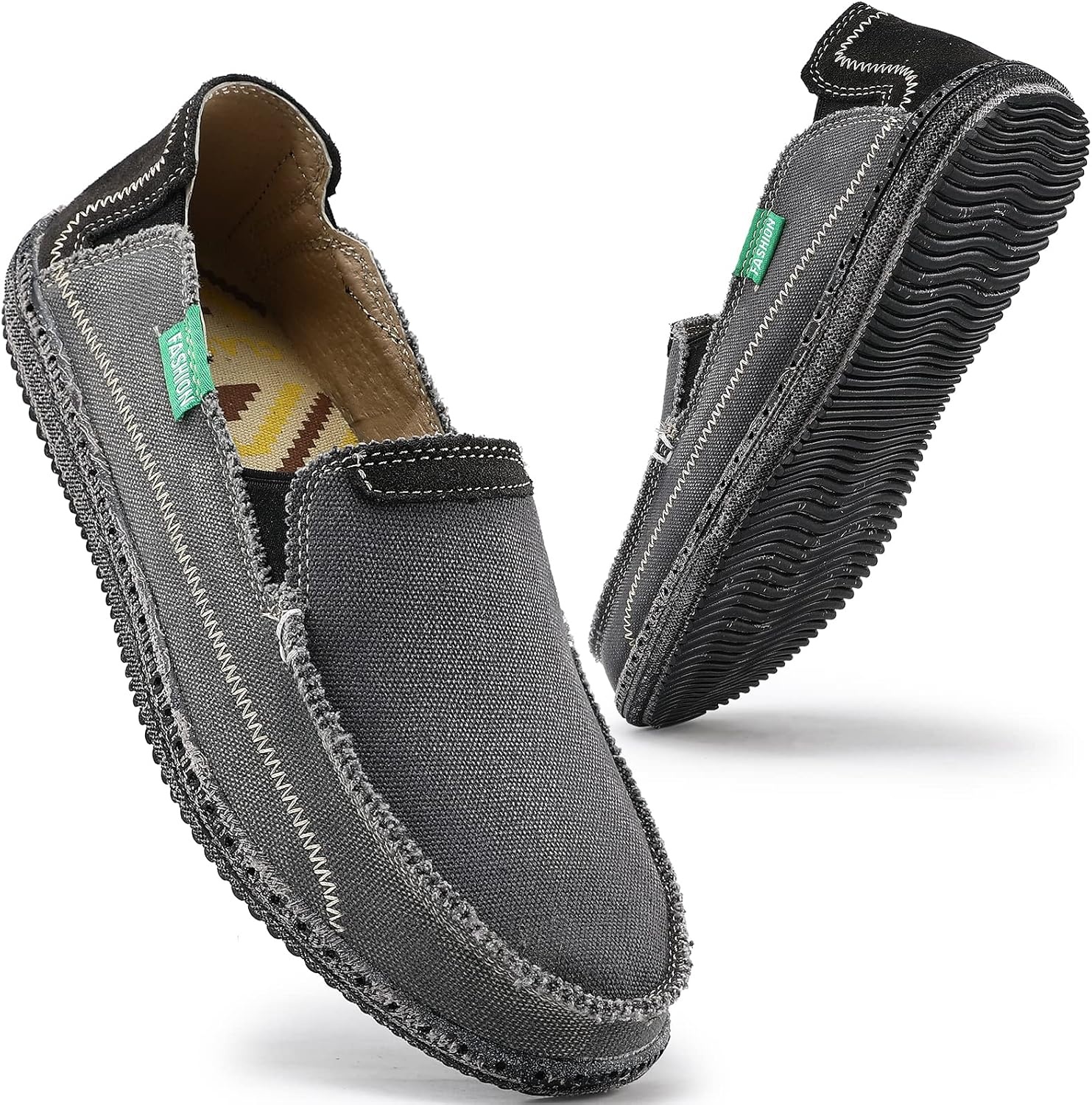 image:imageVILOCY Mens Slip on Deck Shoes Casual Canvas Loafers Beach Boat Shoes Zero Drop Vintage FlatGrey
