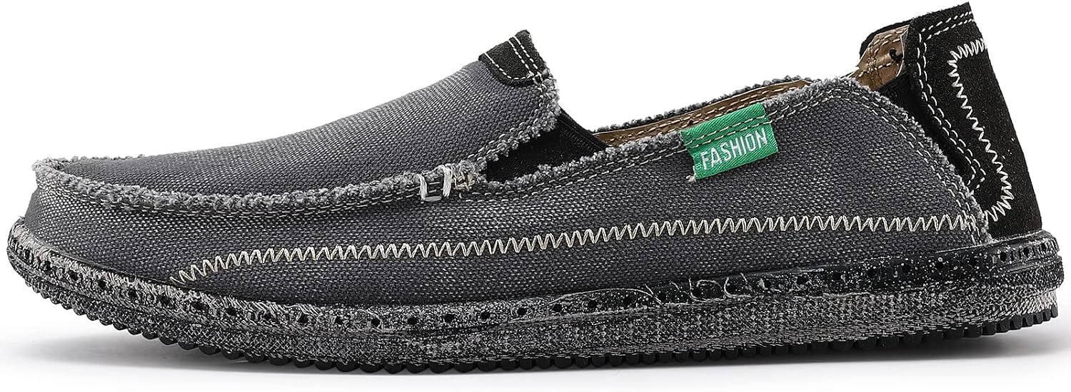image:imageVILOCY Mens Slip on Deck Shoes Casual Canvas Loafers Beach Boat Shoes Zero Drop Vintage FlatGrey