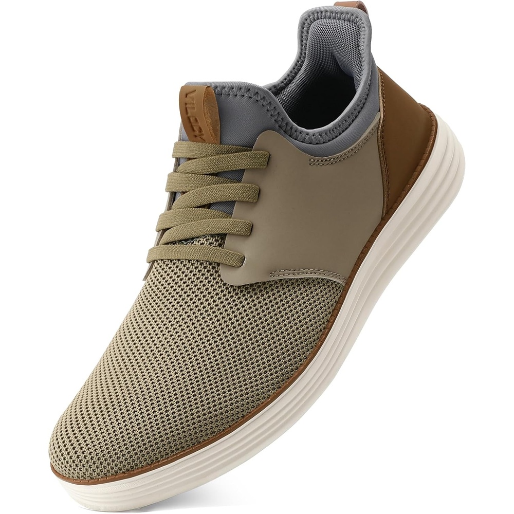 image:imageVILOCY Mens Slip On Casual Dress Shoes Hands Free Fashion Sneakers Mesh Tennis Walking Work Shoes Comfortable Breathable Lightweight Non SlipKhaki