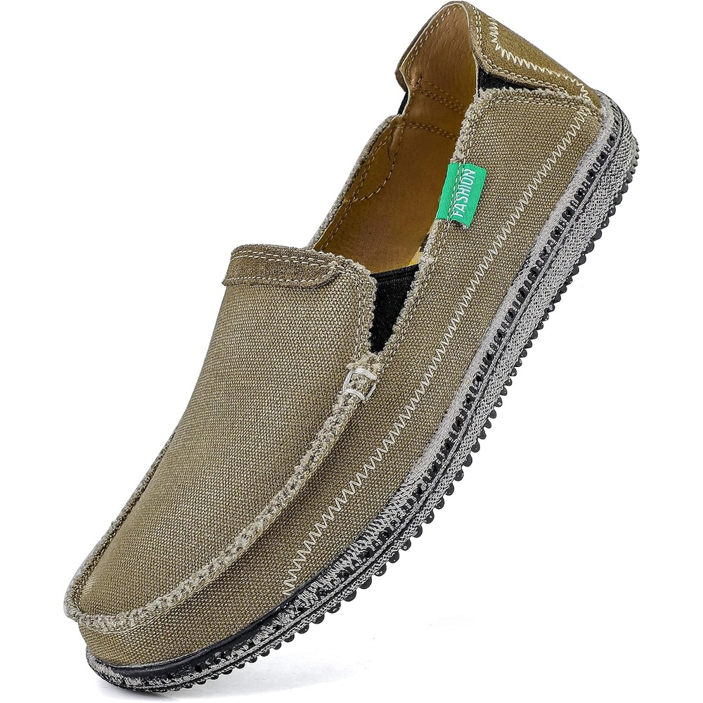 image:imageVILOCY Mens Slip on Deck Shoes Casual Canvas Loafers Beach Boat Shoes Zero Drop Vintage FlatBase Green