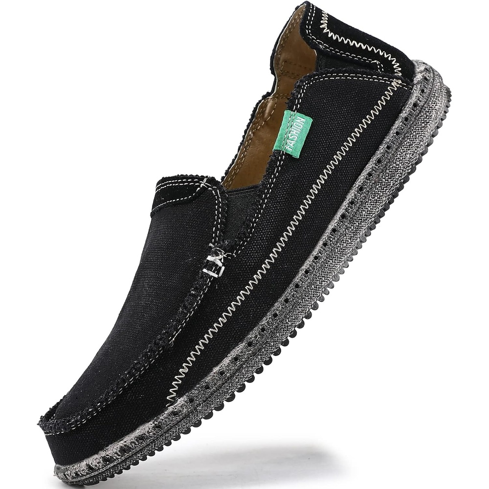 image:imageVILOCY Mens Slip on Deck Shoes Casual Canvas Loafers Beach Boat Shoes Zero Drop Vintage FlatBlack