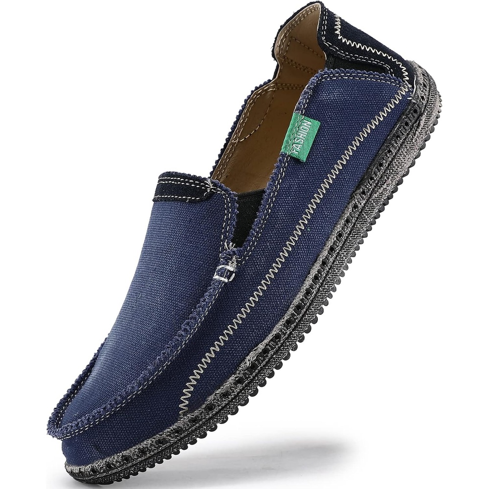 image:imageVILOCY Mens Slip on Deck Shoes Casual Canvas Loafers Beach Boat Shoes Zero Drop Vintage FlatBlue