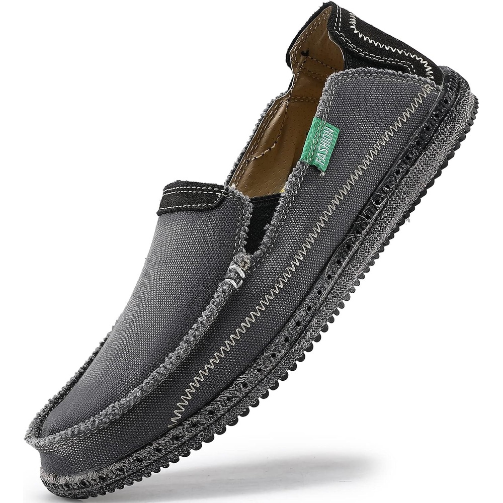 image:imageVILOCY Mens Slip on Deck Shoes Casual Canvas Loafers Beach Boat Shoes Zero Drop Vintage FlatGrey