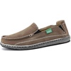 VILOCY Mens Slip on Deck Shoes Casual Canvas Loafers Beach Boat Shoes Zero Drop Vintage Flat(Brown)