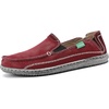 VILOCY Mens Slip on Deck Shoes Casual Canvas Loafers Beach Boat Shoes Zero Drop Vintage Flat(Wine Red)
