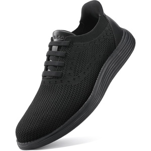 VILOCY Men’s Slip on Casual Dress Tennis Walking Shoes Ease in Laceless Fashion Sneakers Breeze Business Oxfords(All Black)