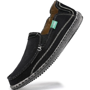 VILOCY Mens Slip on Deck Shoes Casual Canvas Loafers Beach Boat Shoes Zero Drop Vintage Flat(Black)