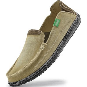 VILOCY Mens Slip on Deck Shoes Casual Canvas Loafers Beach Boat Shoes Zero Drop Vintage Flat(Tan)