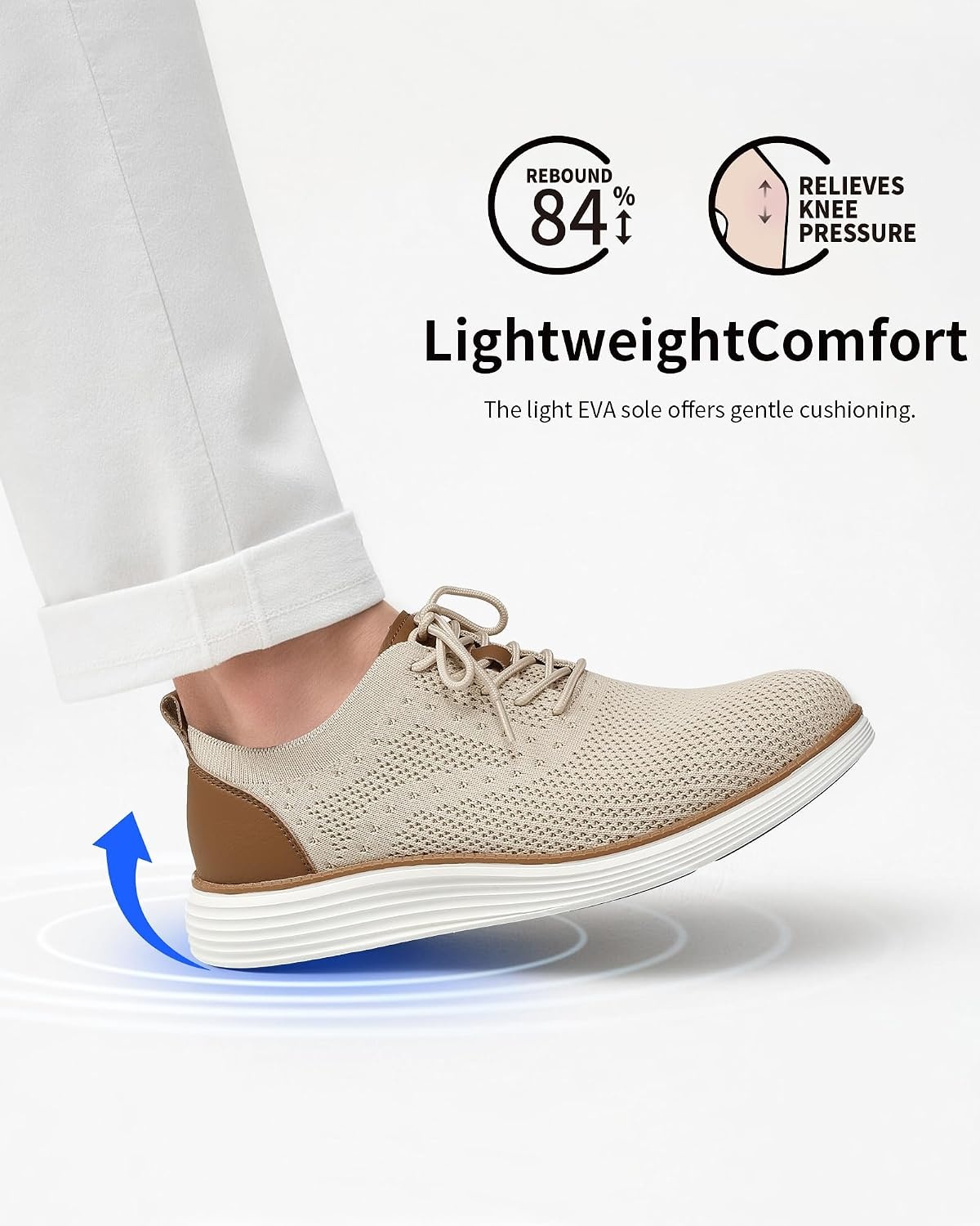 image:imageVILOCY Mens Casual Dress Sneakers Tennis Walking Shoes LaceUp Breathable Lightweight Comfortable Office Knit Mesh Oxfords WorkampWeekend ShoesBeige