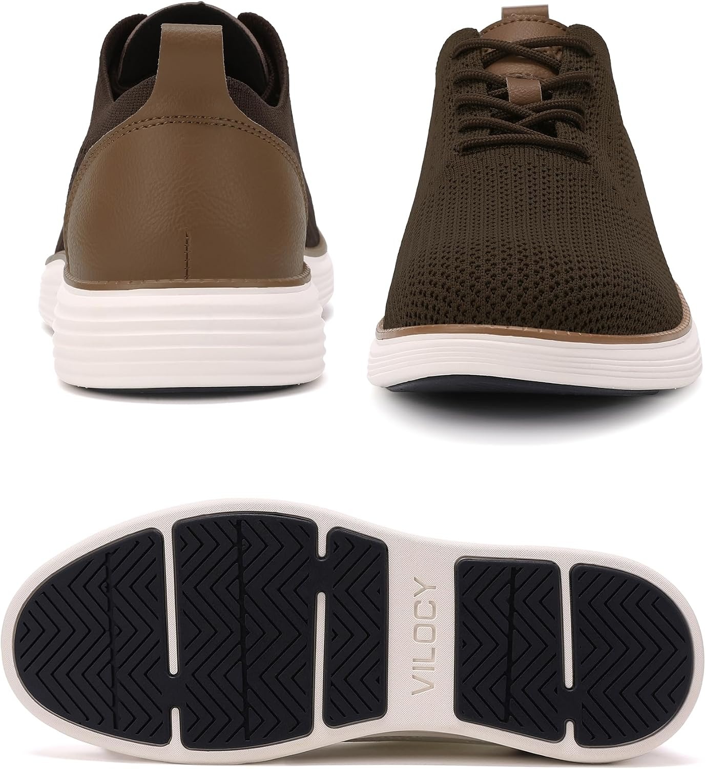 image:imageVILOCY Mens Casual Dress Sneakers Tennis Walking Shoes LaceUp Breathable Lightweight Comfortable Office Knit Mesh Oxfords WorkampWeekend ShoesBrown