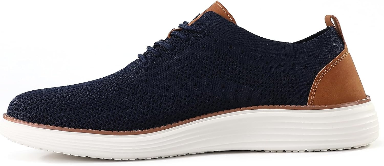 image:imageVILOCY Mens Casual Dress Sneakers Tennis Walking Shoes LaceUp Breathable Lightweight Comfortable Office Knit Mesh Oxfords WorkampWeekend ShoesDark Blue