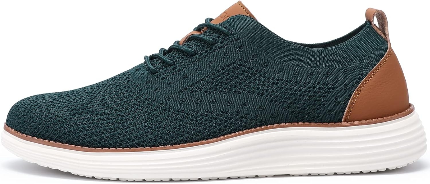 image:imageVILOCY Mens Casual Dress Sneakers Tennis Walking Shoes LaceUp Breathable Lightweight Comfortable Office Knit Mesh Oxfords WorkampWeekend ShoesGreen