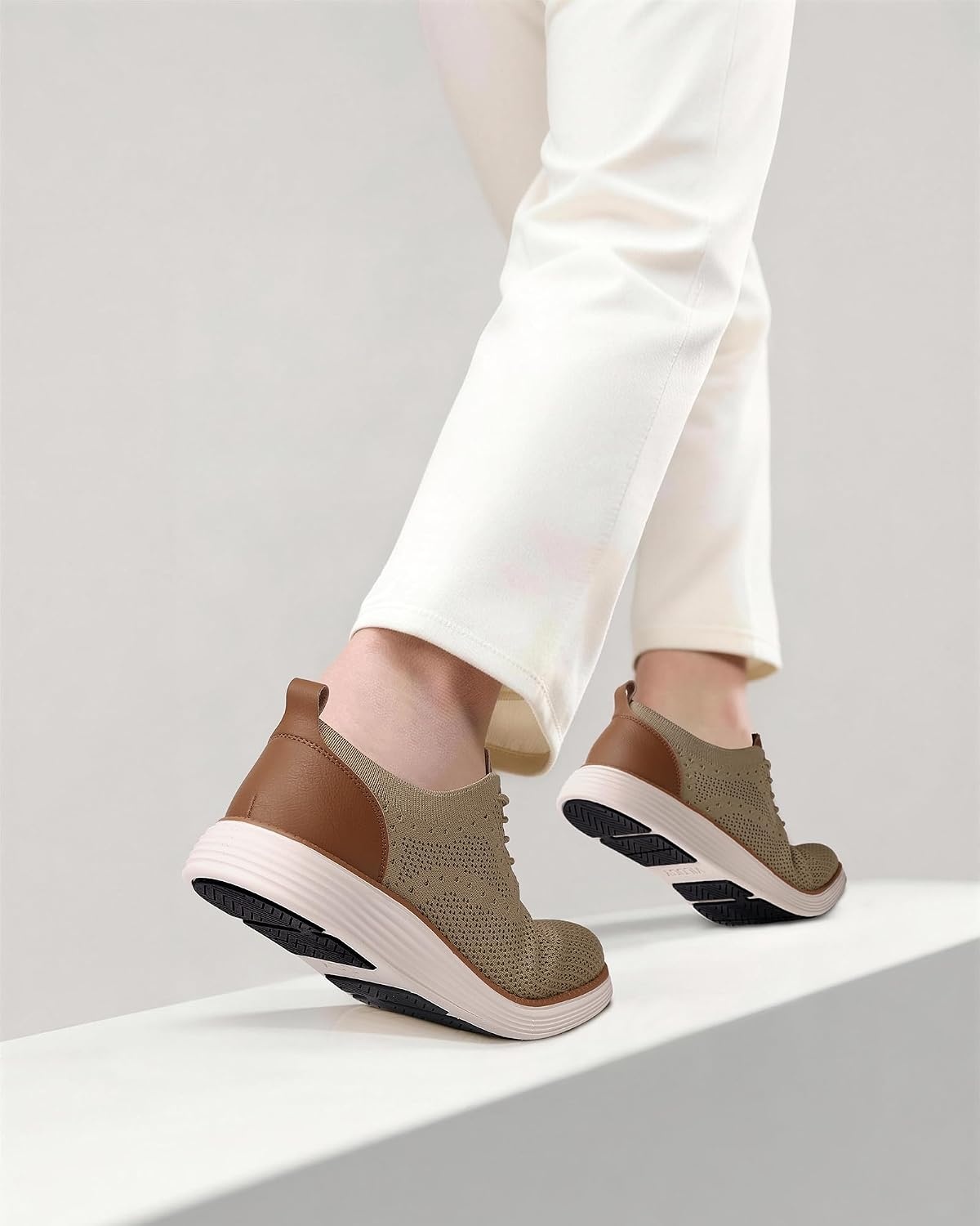 image:imageVILOCY Mens Casual Dress Sneakers Tennis Walking Shoes LaceUp Breathable Lightweight Comfortable Office Knit Mesh Oxfords WorkampWeekend ShoesKhaki