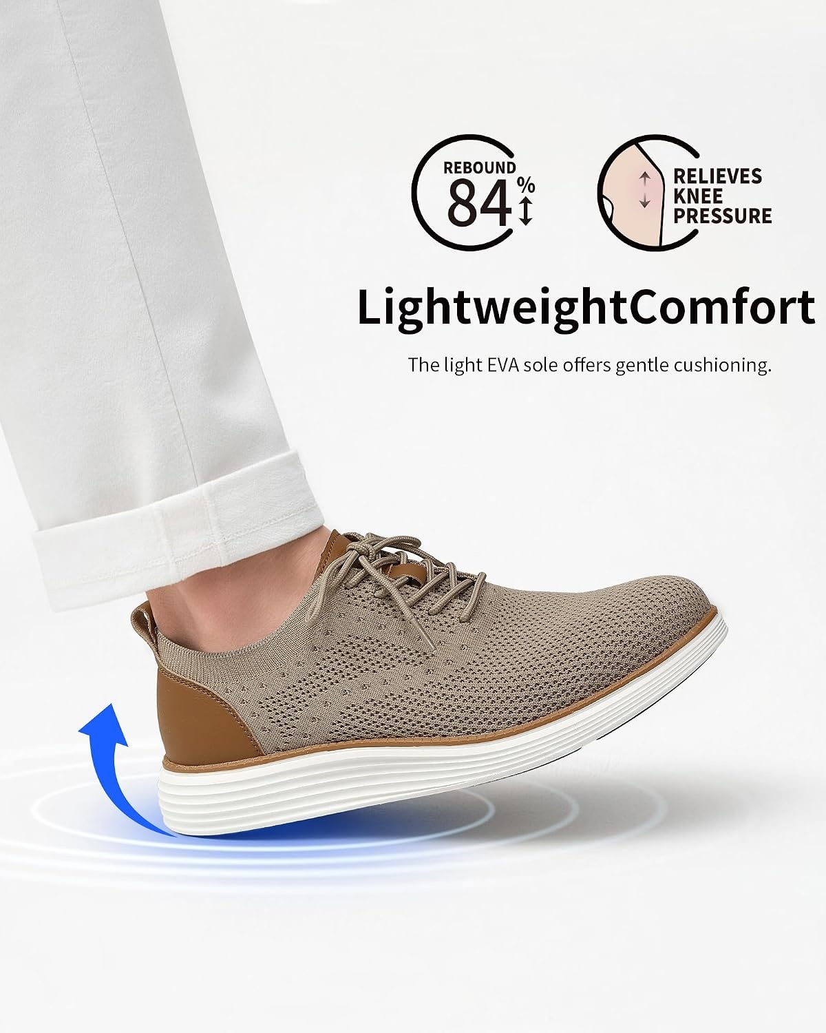image:imageVILOCY Mens Casual Dress Sneakers Tennis Walking Shoes LaceUp Breathable Lightweight Comfortable Office Knit Mesh Oxfords WorkampWeekend ShoesKhaki