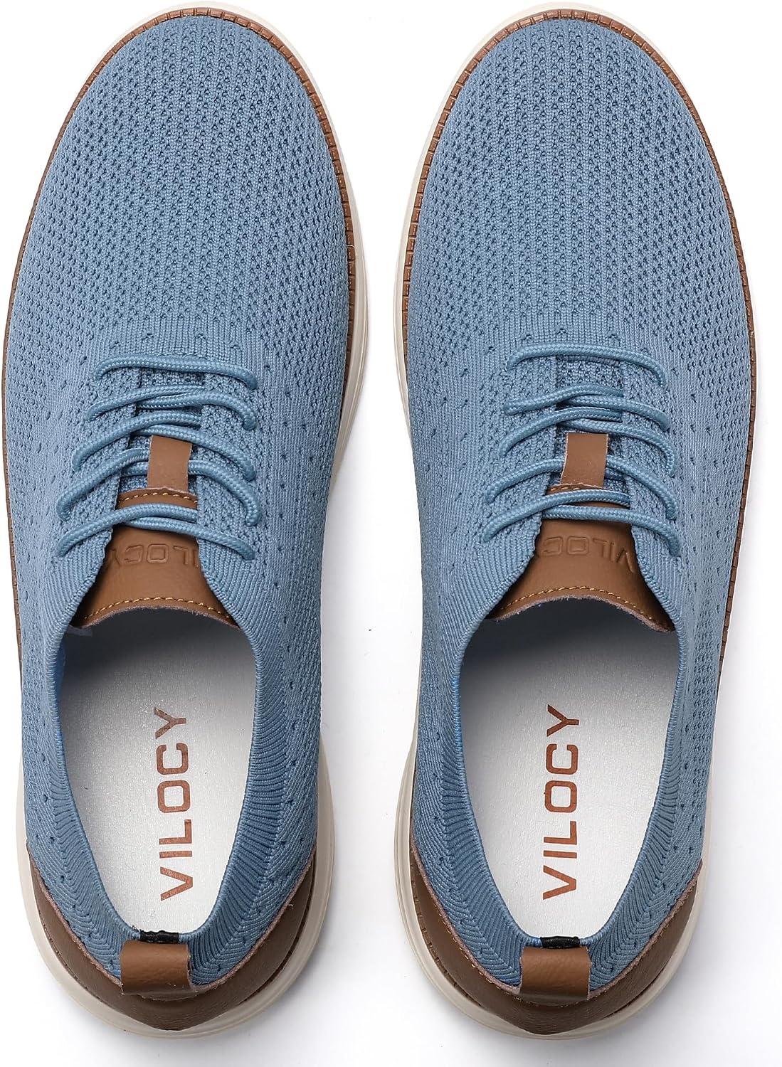 image:imageVILOCY Mens Casual Dress Sneakers Tennis Walking Shoes LaceUp Breathable Lightweight Comfortable Office Knit Mesh Oxfords WorkampWeekend ShoesLight Blue