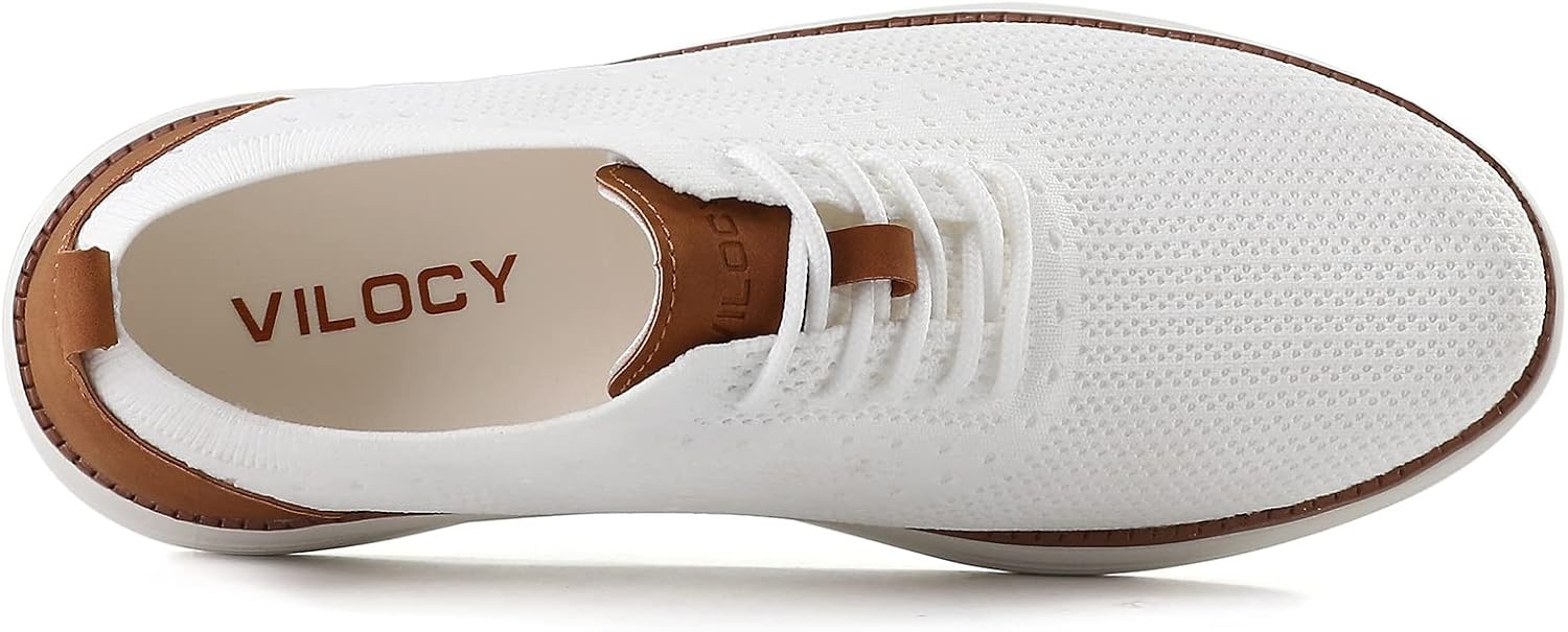 image:imageVILOCY Mens Casual Dress Sneakers Tennis Walking Shoes LaceUp Breathable Lightweight Comfortable Office Knit Mesh Oxfords WorkampWeekend ShoesWhite