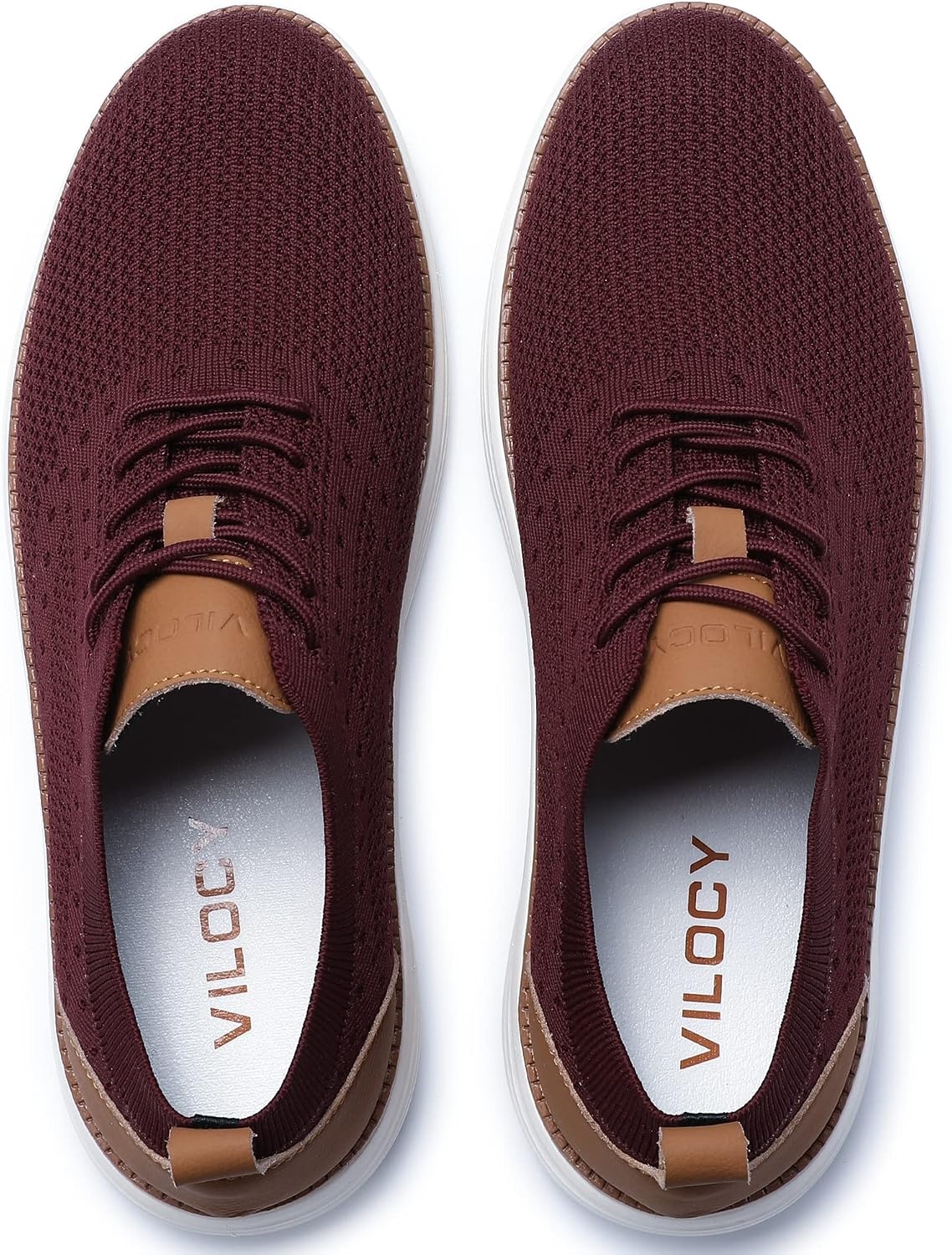 image:imageVILOCY Mens Casual Dress Sneakers Tennis Walking Shoes LaceUp Breathable Lightweight Comfortable Office Knit Mesh Oxfords WorkampWeekend ShoesWine Red
