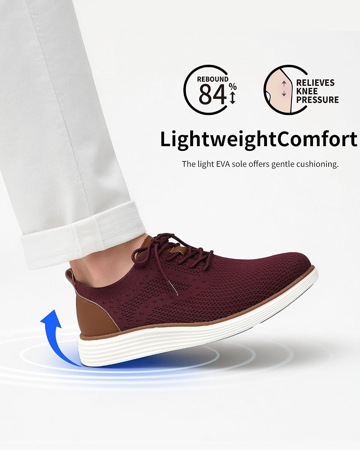 image:imageVILOCY Mens Casual Dress Sneakers Tennis Walking Shoes LaceUp Breathable Lightweight Comfortable Office Knit Mesh Oxfords WorkampWeekend ShoesWine Red