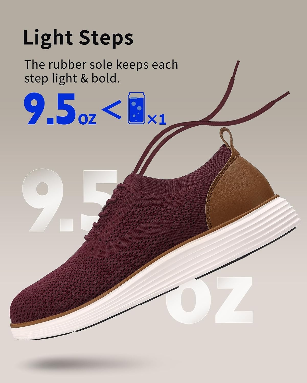 image:imageVILOCY Mens Casual Dress Sneakers Tennis Walking Shoes LaceUp Breathable Lightweight Comfortable Office Knit Mesh Oxfords WorkampWeekend ShoesWine Red