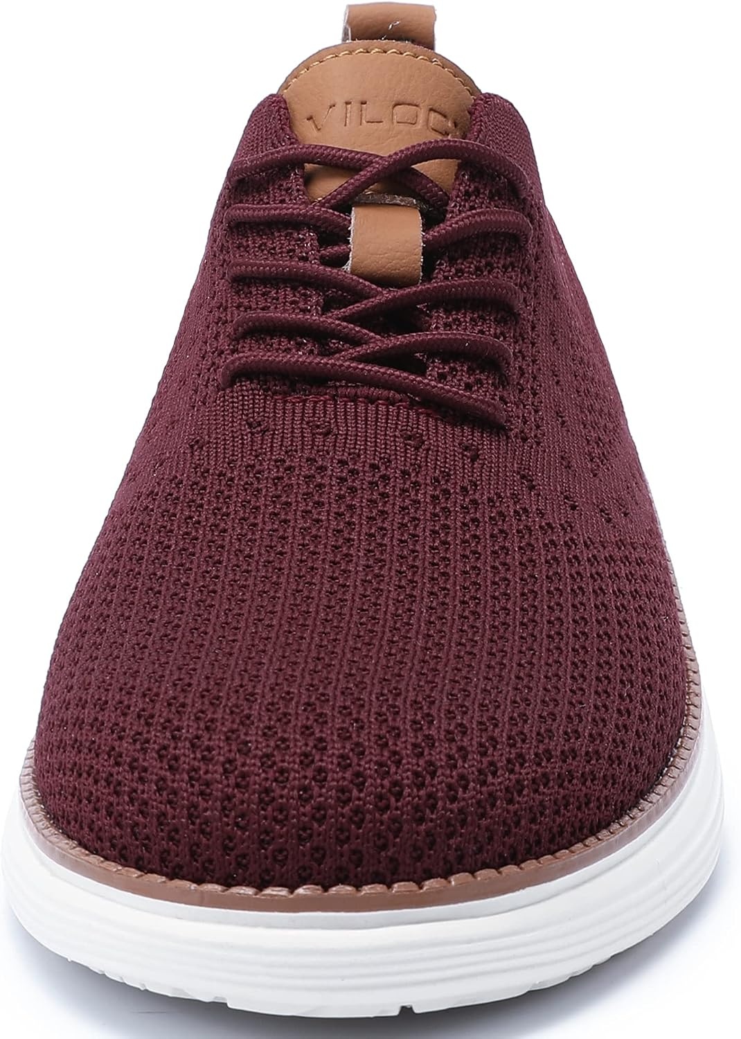 image:imageVILOCY Mens Casual Dress Sneakers Tennis Walking Shoes LaceUp Breathable Lightweight Comfortable Office Knit Mesh Oxfords WorkampWeekend ShoesWine Red