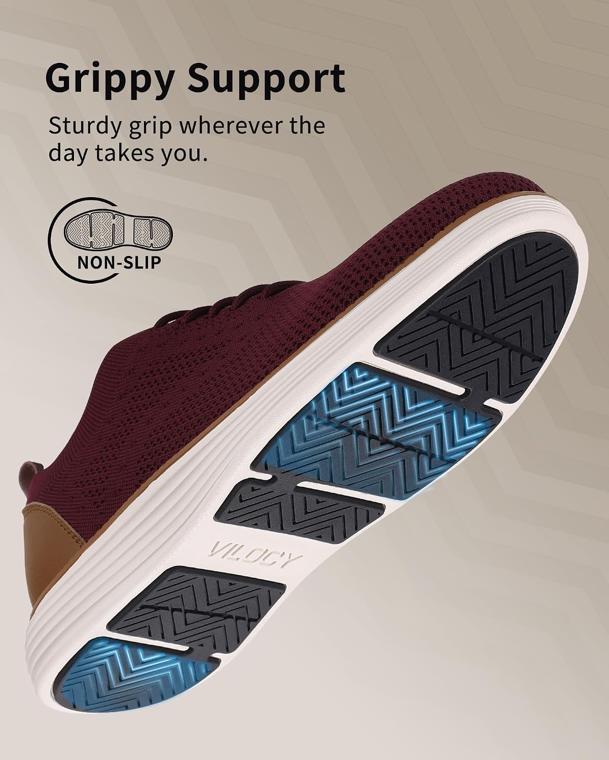 image:imageVILOCY Mens Casual Dress Sneakers Tennis Walking Shoes LaceUp Breathable Lightweight Comfortable Office Knit Mesh Oxfords WorkampWeekend ShoesWine Red