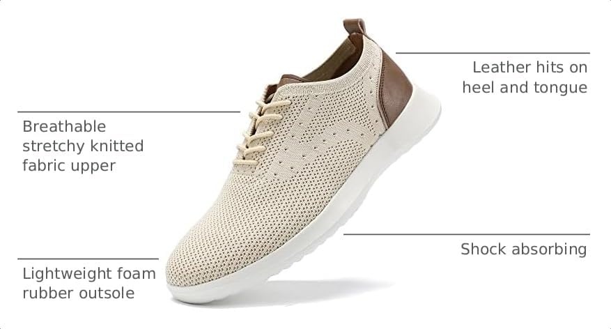 image:imageVILOCY Mens Fashion Dress Sneakers Casual Walking Shoes Business Oxfords Comfortable Breathable Lightweight Tennis02beige