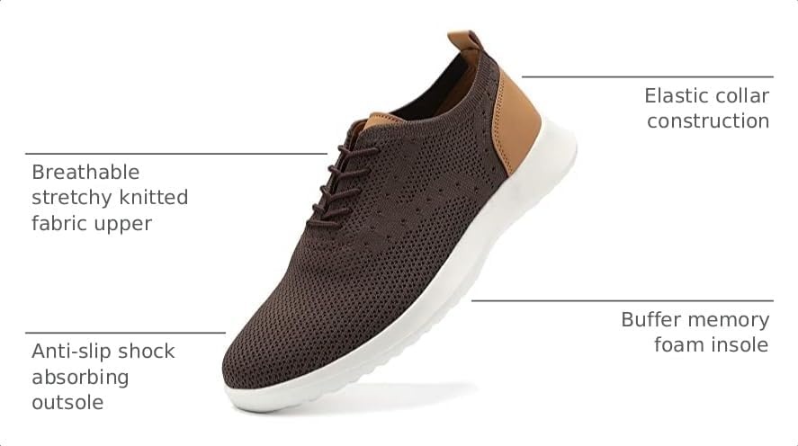 image:imageVILOCY Mens Fashion Dress Sneakers Casual Walking Shoes Business Oxfords Comfortable Breathable Lightweight Tennis02brown