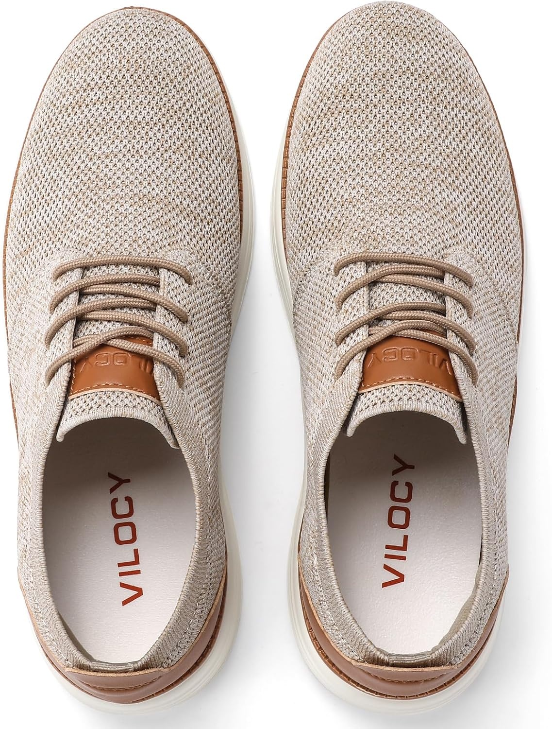 image:imageVILOCY Mens Fashion Dress Sneakers Casual Walking Shoes Business Oxfords Comfortable Breathable Lightweight TennisBeige Tan