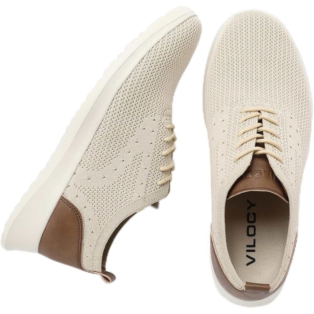 image:imageVILOCY Mens Fashion Dress Sneakers Casual Walking Shoes Business Oxfords Comfortable Breathable Lightweight Tennis02beige