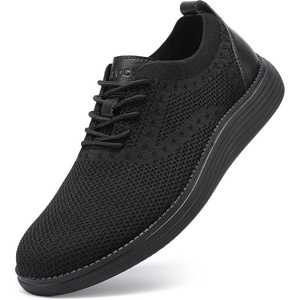 VILOCY Men’s Casual Dress Sneakers Tennis Walking Shoes | Lace-Up Breathable Lightweight Comfortable Office Knit Mesh Oxfords Work&Weekend Shoes(All Black)