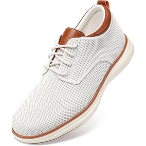 VILOCY Men’s Wide Casual Dress Oxfords Business Shoes Fashion Sneakers Mesh Breathable Comfortable Walking Shoes(Off-white)
